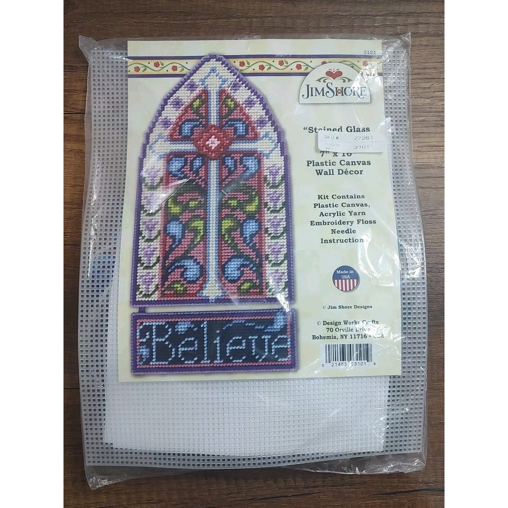 Jim Shore Plastic Canvas Wall Décor Stained Glass Cross Stitch 7x16 Believe A20